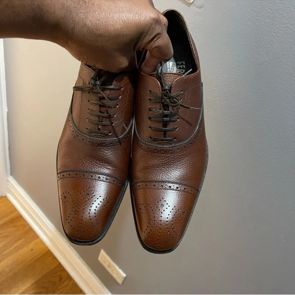 Salvatore Ferragamo Brown Pebble Leather Oxfords Sz 8 - Picture 4 of 12